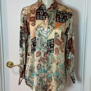 ZARA Paisley Patchwork Button Down Shirt